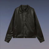 Women Jackets Solid Color Vintage PU Leather Jacket Zipper