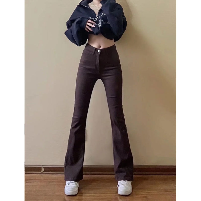 Women Jeans Retro Slim Fit Bell-Bottom Pants Stretch Tight