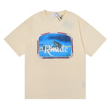 Rhude T Shirt Lonely Wolf HD Printed Hip Hop Men's and Women's Same Casual Loose