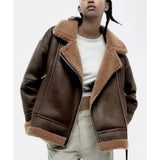 Women Cotton Coat Lamb Wool Casual Leather Coat
