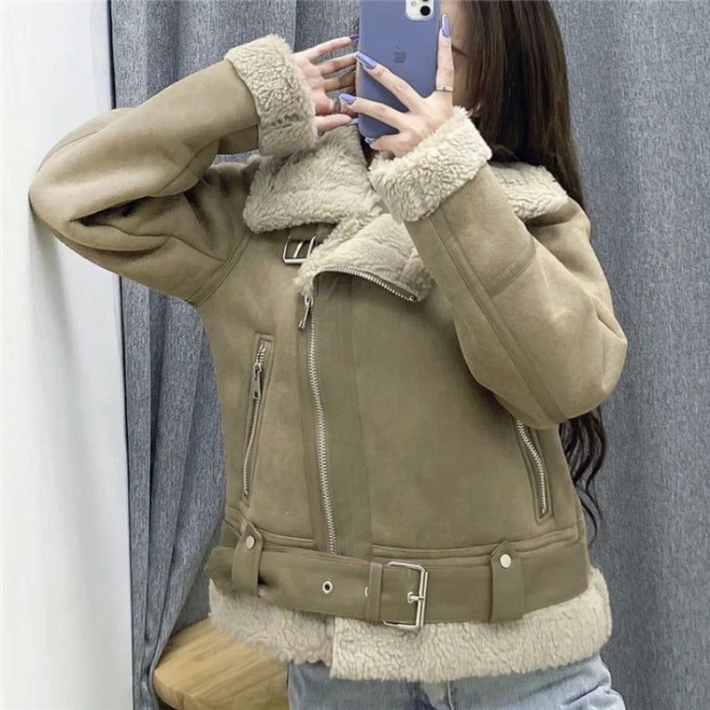 Women Cotton Coat Suede Imitation Lamb Wool Warm Jacket