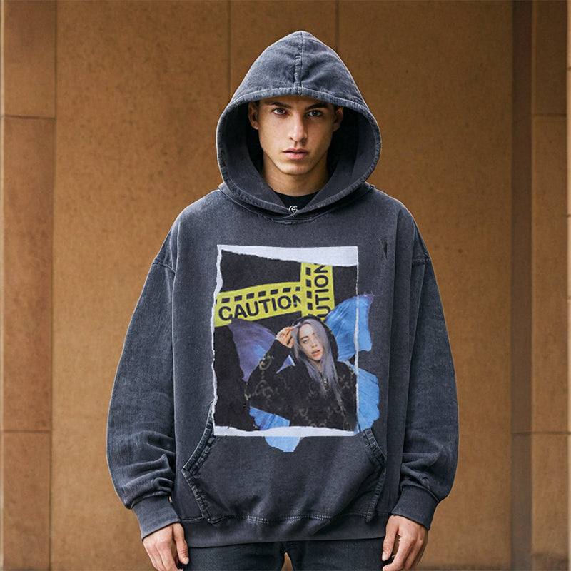 Mens Vintage Hoodie Cotton Hooded Sweater Wash