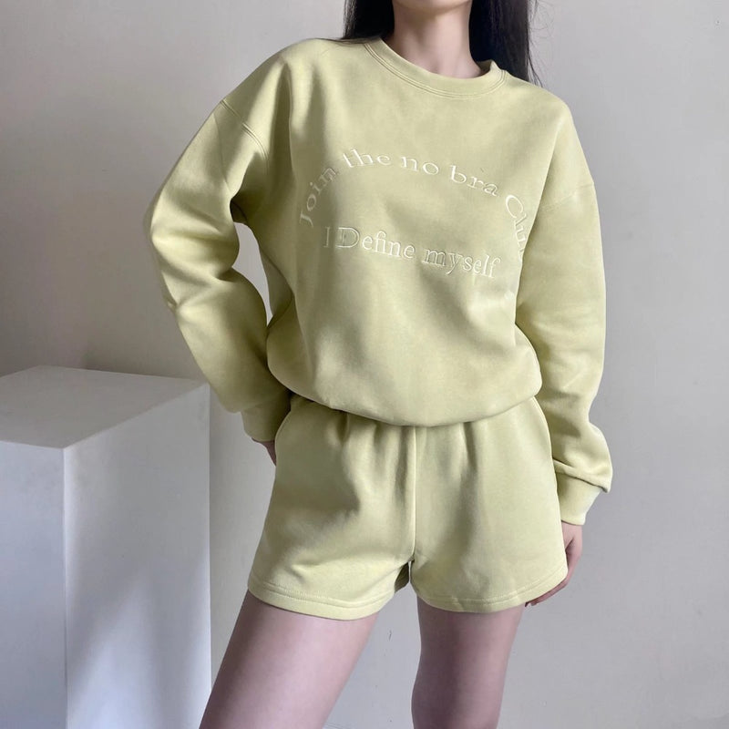 Women Hoodie Sweater Set Embroidery Loose Two-Piece Suit