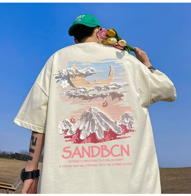 Men T Shirt Loose Heavy Cotton plus Size