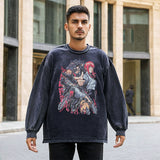 Mens Vintage Long Sleeve Shirt Washed Long Sleeve T-Shirt Men's and Women's
