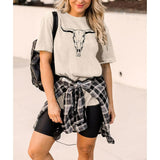 Wrenpies Western Cow Skull Shirts for Women Oversized