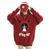 Women Sweater Cartoon Knitted Couple Sweater Vibe Vintage Casual All-Matching Cute Style