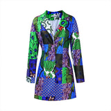 Women Dress Suit Collar Printed Long Sleeve Dress