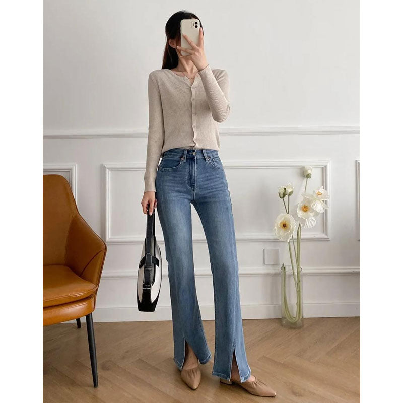 Women Jeans Slimming Slit Casual All-Match Stretch