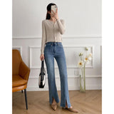 Women Jeans Slimming Slit Casual All-Match Stretch