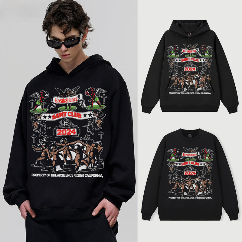 Vintage Hoodie print hooded sweater crew neck