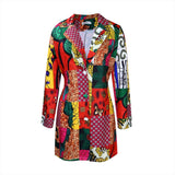 Women Dress Suit Collar Printed Long Sleeve Dress