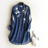 Women Dresses Embroidery Slimming Shirt Dress