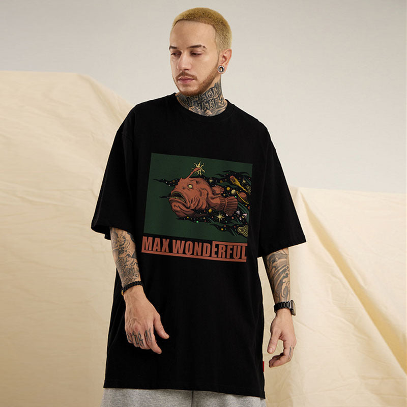 Men T-Shirt Cartoon Creative Printing Loose