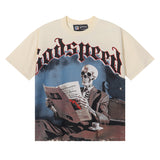 Godspeed T Shirts Newspaper Skull Printing Cotton Casual Short Sleeves Men and Women