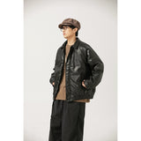Unisex Coat Vintage Cotton-Padded Clothes Loose Couple PU Leather