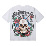 Godspeed T Shirts Skull Rose Clock Plate Double Yarn Cotton Casual Short Sleeve Men and Women