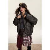 Unisex Coat PU Leather Winter Coat Distressed Warm