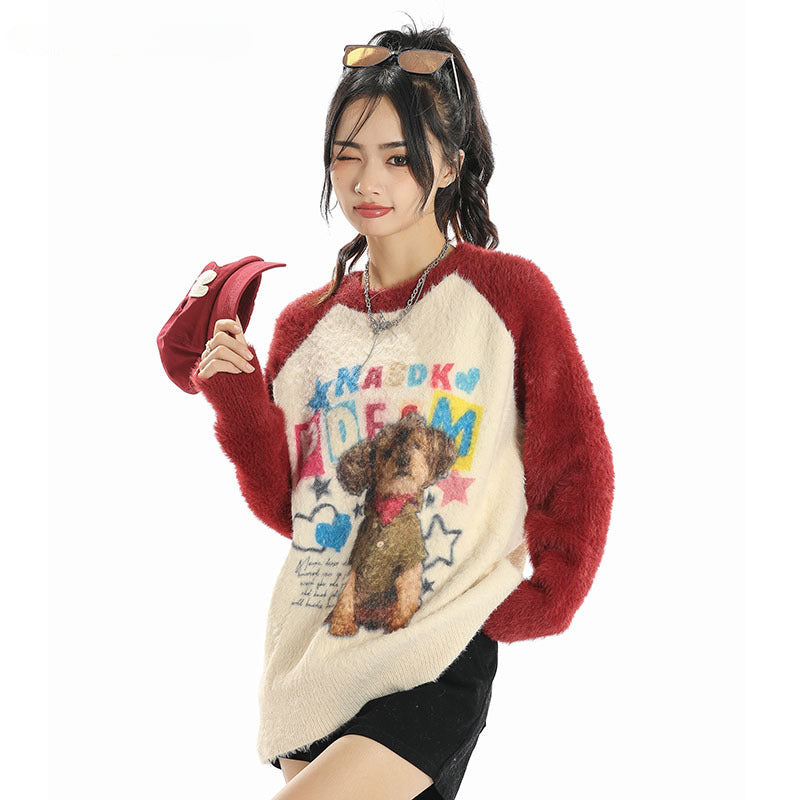 Women Sweater Animal Pattern Knitted Sweater Versatile Cute Style