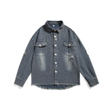 Unisex Shirt Retro Tattered Jeans Raw Edge Coat Loose Denim