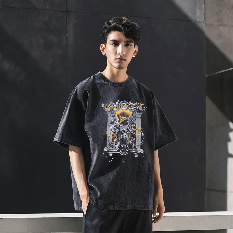 Mens Vintage T Shirt Printed Neckline Short Sleeve T-Shirt