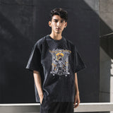 Mens Vintage T Shirt Printed Neckline Short Sleeve T-Shirt