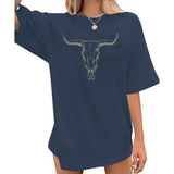Wrenpies Western Cow Skull Shirts for Women Oversized