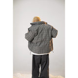 Unisex Coat Winter Stand Collar Plaid Coat Cotton Coat