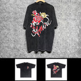 Amiri washed t-shirt flower printing short sleeve