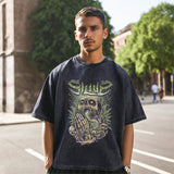 Mens Vintage T Shirt Flame Skull Short Sleeve Men