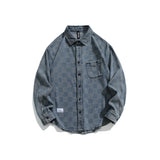 Unisex Shirt Retro Plaid Long Sleeve Denim Shirt