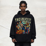 Vintage Hoodie Flame Skull Vintage Hooded Crew Neck Sweater Loose