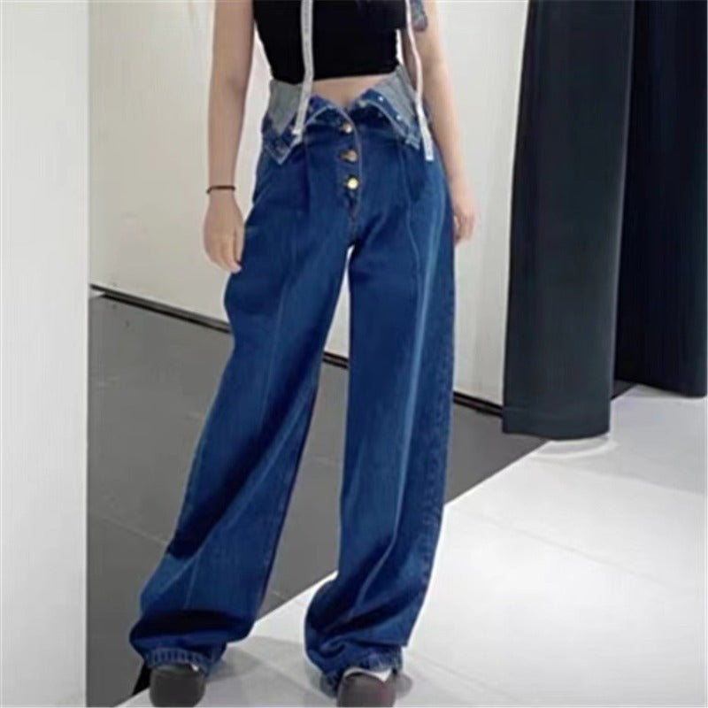 Women Jeans Loose High Waist Straight Mopping Pants