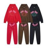 Sp5der Hoodie & Sweatpants 2 Piece Set Spider Web Velvet Sport Suit