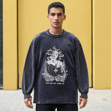 Mens Vintage Long Sleeve Shirt Washing Water Long Sleeve T-Shirt Men and Women