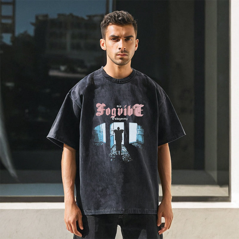 Mens Vintage T Shirt Wash Vintage Direct Injection Printing