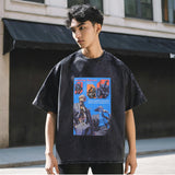 Mens Vintage T Shirt Printed Cotton Washed Short Sleeve