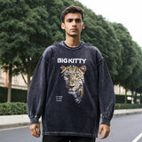 Mens Vintage Long Sleeve Shirt Autumn T-Shirt Cartoon Print Round