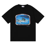 Rhude T Shirt Lonely Wolf HD Printed Hip Hop Men's and Women's Same Casual Loose