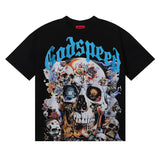 Godspeed t Shirts Skull Rose Printed Cotton Casual Short Sleeve Men and Women