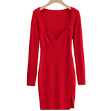 Women Dresses Knitted Slim V-neck Dress