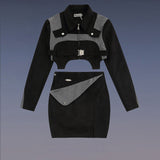 Women Jackets Retro Patchwork Irregular Skirt Suit