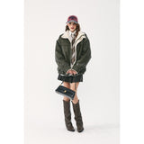 Unisex Coat PU Leather Coat Cotton-Padded Coat Stand Collar Lamb Wool