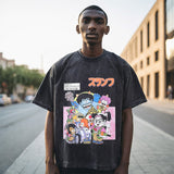 Mens Vintage T Shirt Cartoon Print Wash