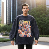 Mens Vintage Long Sleeve Shirt Printed Washed Long Sleeve T-Shirt