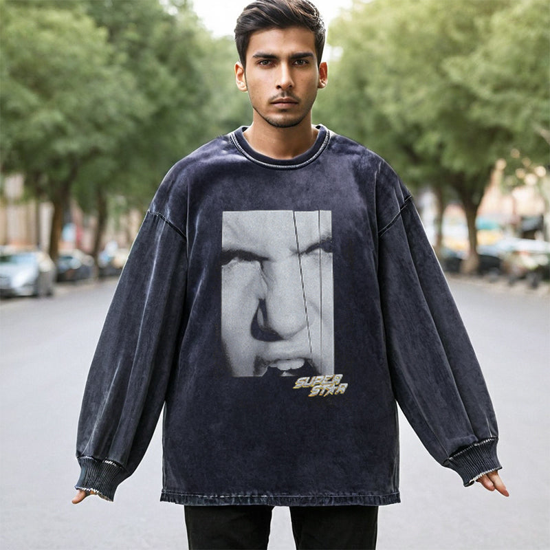 Mens Vintage Long Sleeve Shirt Vintage Men's and Women's Crew Neck Long Sleeve