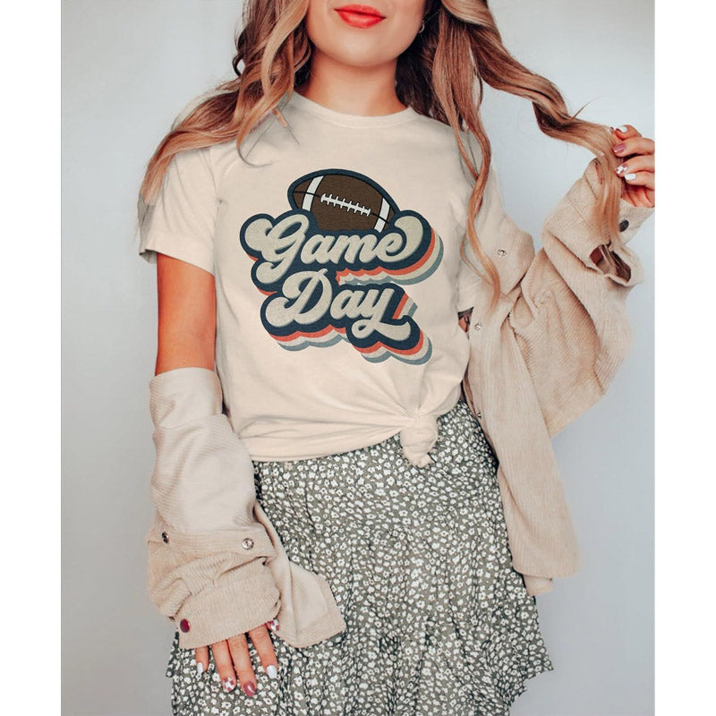 Game Day Shirt Women Football Mom T-Shirt Short Sleeve