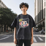 Mens Vintage T Shirt Cartoon Print Short Sleeve