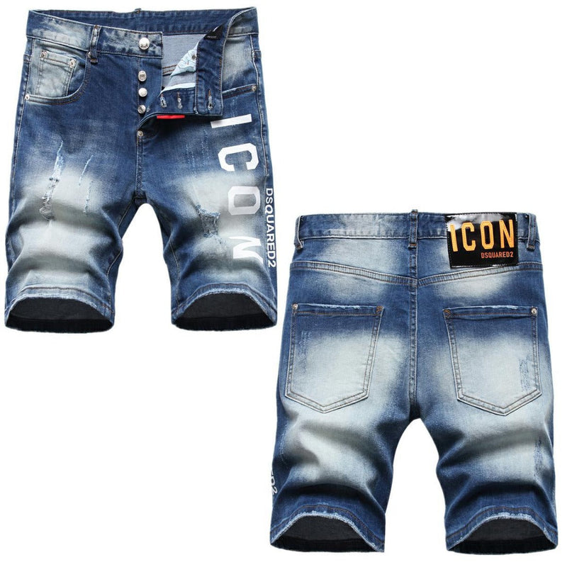 DSQ2 Short Jeans Ripped Patch Slim-fit Stretch Denim Shorts