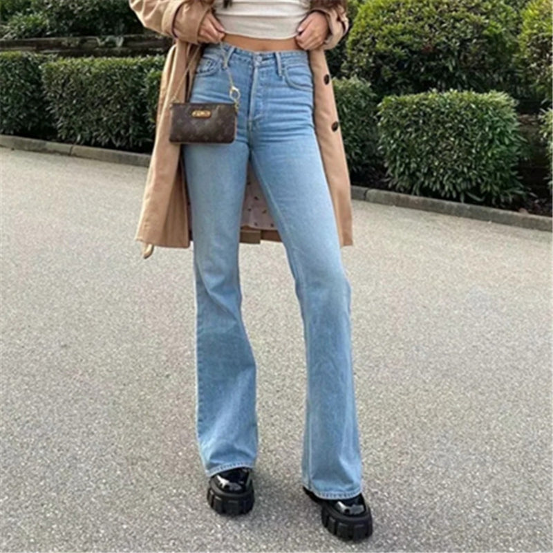 Women Jeans Vintage Stretch Slim Fit Bell-Bottom Pants